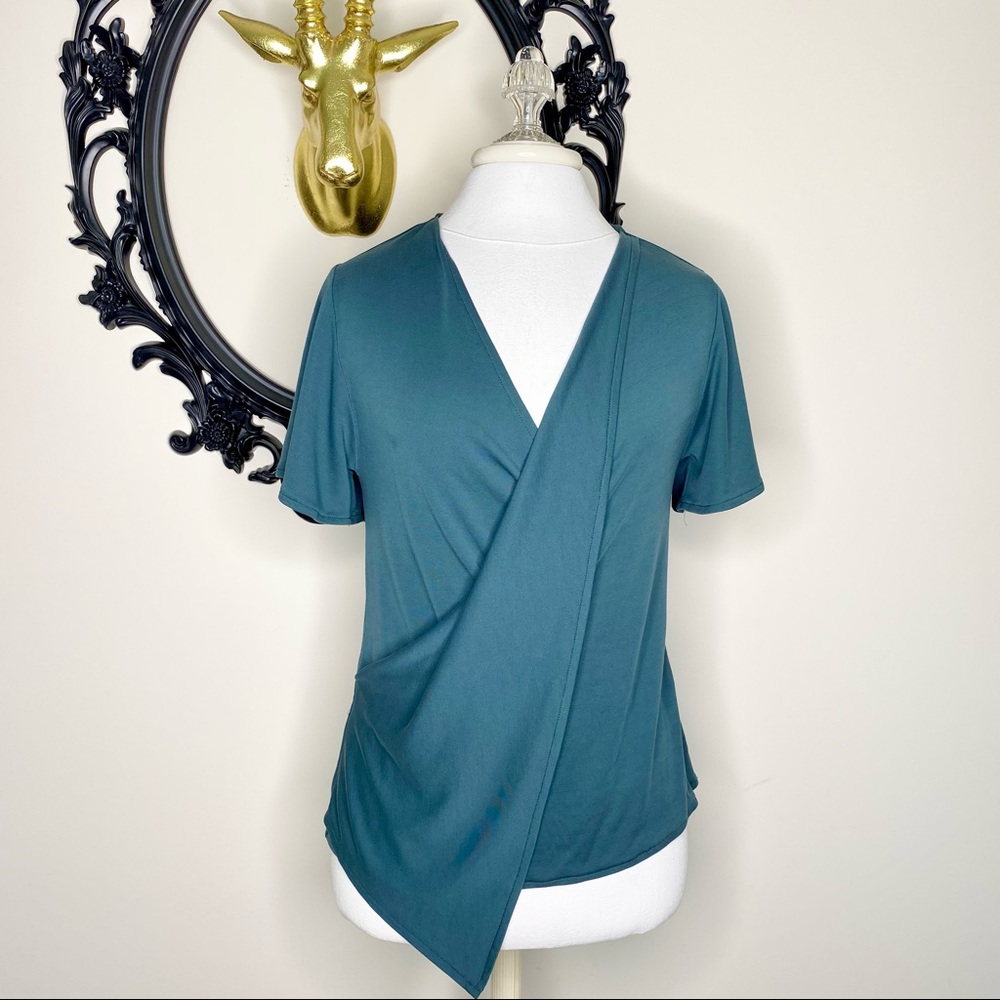 Black Swan Drape Style Teal Blouse Top